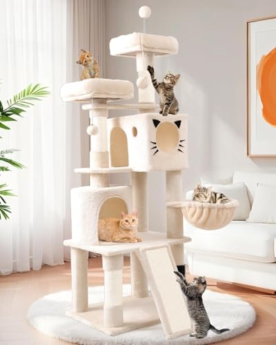 PURRLATO 66in Multi-Level Large Cat Tree Tower for Indoor Cat/Kitties, Mordern Cat Tower with Sisal Scratching Posts, Condos and Hammock, Perches, Ramp for Climbing Heavy Duty