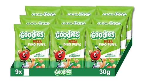 Goodies, Snack Infantil Sabor Pizza, Puff Horneado con Trigo Integral y Queso, Forma Divertida, 30g x 9U