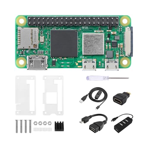 Pi Zero 2 W Kit - Quad-Core 1GHz CPU, 512MB RAM, Wi-Fi & Bluetooth, Mini HDMI, Micro USB, 40-Pin GPIO, OTG Hub, Power Switch Cable, Case, Heatsink & Accessories