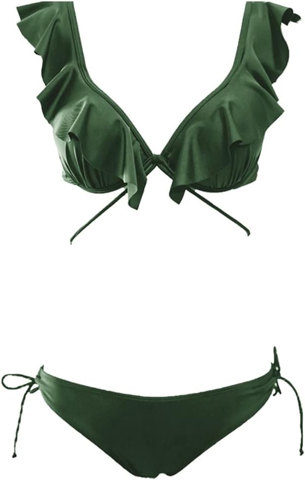 XWWDP Bikini Sexy Underwire Push Up Ruffle Army Green Spa Swimsuit (Color : Green, Size : M Code) : Clothing, Shoes & Jewelry