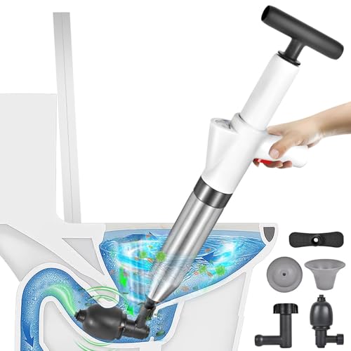 Image of Toilet Plunger High Pressure Air Drain Blaster Gun Drain Clog Remover Tools Air Plunger Heavy Duty Drain Powerful Plungers for Toilet Unclog Toilet, Floor Drain, Bathroom（White）