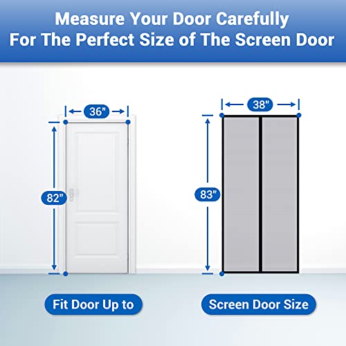Image of 38 inch x 83 inch Fiberglass Magnetic Screen Door for Single Doors | Heavy Duty Self-Sealing Mesh with Strong Magnets, Hands Free, Kid & Pet Friendly, Easy Install, Gray