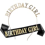 【Worthy Birthday Bundle für Mädchen】 Paket enthalten 1pcs Metall Strass Geburtstag Mädchen Tiara Stirnband, 1pcs Roségold Geburtstag Mädchen Schärpe, notwendige Party-Accessoires für Ihre Geburtstagsfeier Dekoration Mädchen Roségold.
