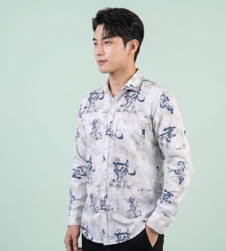 Image of UNM Men's Casual Shirt, Calligraphy Print.
