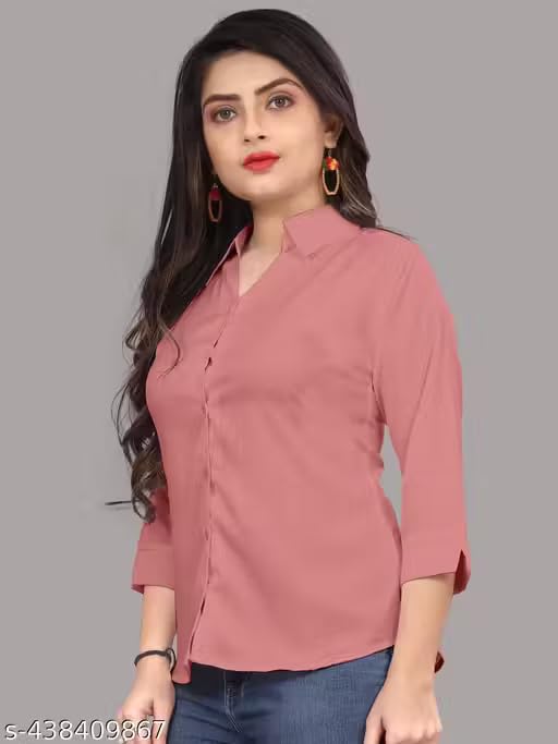 Image of Women's Cotton Blend Solid Formal Shirt with 3 /4 Sleeves-Navy Blue P4
