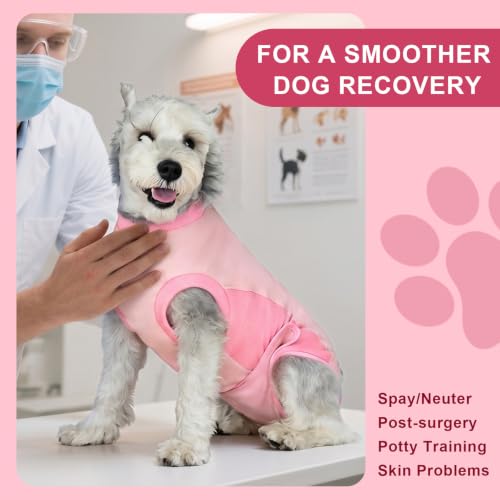 Image of Dog Surgery Recovery Suit,Dog Recovery Suit After Surgery for Female Spay Male Neuter,Soft Anti Licking Recovery Suit for Dogs,Dog Onesie for Abdominal Wounds,Pink,S