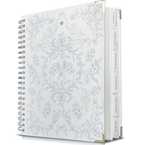 LADY&HOME Wedding Planner Book and Organizer - Wedding Planning Book for Bride Linen Binder with Countdown Calendars & Checklists - Perfect Engagement Gifts for Couples - Blue & White Floral