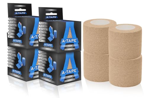 Image of A-Tape Breathable Self Adhesive Cohesive Bandage Wrap - Athletic Non-Woven for Sports, Medical Use, Injuries, Knee & Wrist Support - Suitable for Humans & Pets (Beige, 5cm Pack Of 4)
