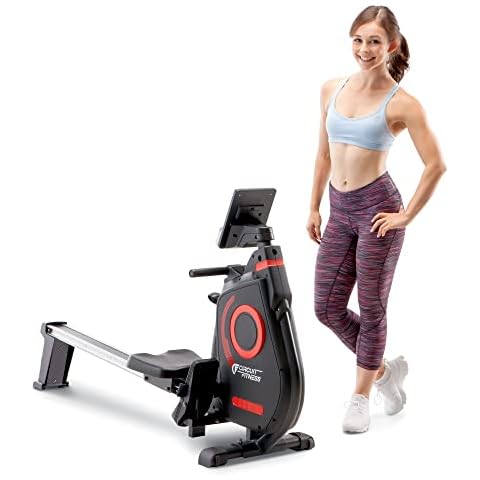 CIRCUIT FITNESS Circuit Fitness Foldable Magnetic Rowing Machine for Cardio and Body Building Exercise - Red/Bluetooth Cover