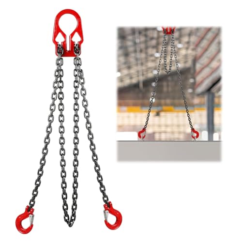 BEAMNOVA Lifting Chains with Adjuster Hooks, 3/8 Inch x 10 Ft, 7100lbs / 3.22 Tons, Chain Slings for Engine Hoist 2 Legs Industrial Grab Hook Heavy Duty
