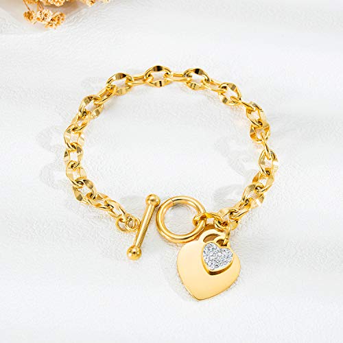 Kelistom 316L Stainless Steel Love Heart Charm Bracelet For Women Teen Girls Romantic Gift Silver/Rose/18K Gold Plated Ot Clasp Bracelets thumb #3