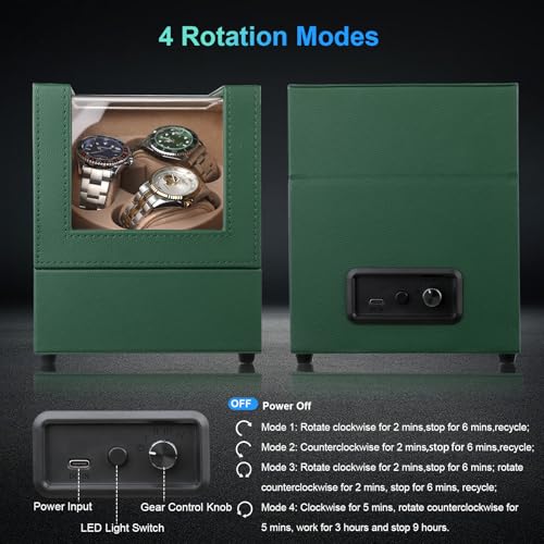 Image of J&T Technology Watch Winder for Automatic Watches,Automatic Watch Winder with LED Light,Rotating Watch Case with Japanese Quiet Motor,4 Rotation Modes,USB Type C