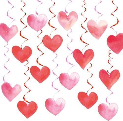 Image of Festiko Cardstock 12 Pcs Valentine's Day Hanging Swirl Decorations (Swirls 3), Red Hearts Swirls For Love Decoration