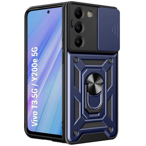 Image of TheGiftKart Tough Armor Bumper Back Cover Case for Vivo T3 5G / Y200e 5G | Sliding Camera Cover, Kickstand & Ring Holder | 360 Degree Protection Back Cover Case for Vivo T3 / Y200e 5G (PC & TPU, Blue)