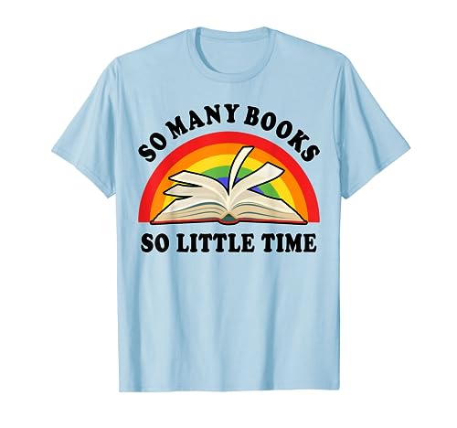 Maglietta per insegnanti con scritta so many books little time