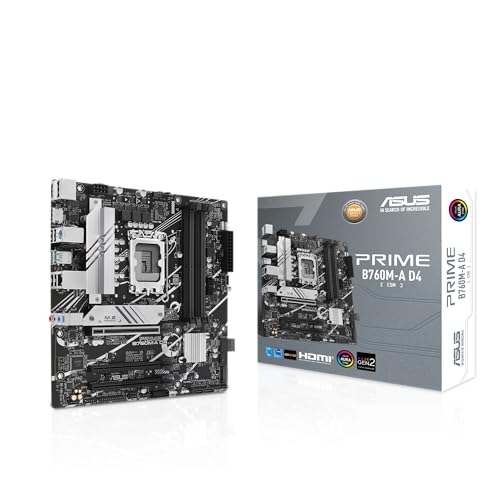 Image of ASUS Prime B760M-A D4-CSM Intel B760 (LGA 1700) mATX Commercial CSM Motherboard, PCIe 4.0, DDR4, 2X M.2, 2.5Gb LAN, DP, 2X HDMI, SATA 6 Gbps, USB Type-C, Aura Sync, ASUS Control Center Express