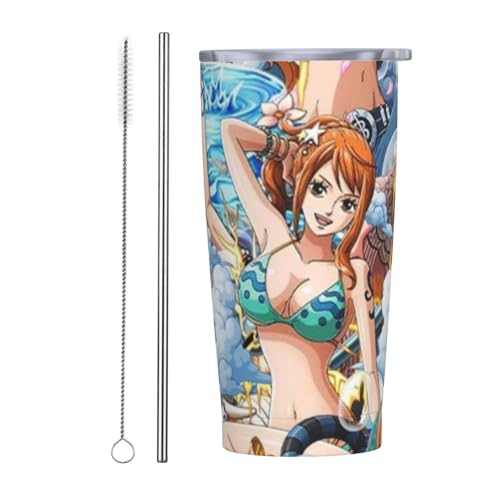 ワンピース アニメ ストロー&ストローブラシ付き マグカップ コーヒーカップ 600ml コンビニカップ タンブラー ステンレス製 保冷 保温 車用 蓋付き 持ち運び 水筒 大容量 直飲み キャラクター 人気 プレゼント