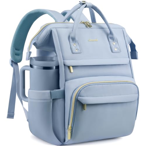 Image of LOVEVOOK Laptop Backpack for Women Men with Giant Tumbler Holder,18 inch Waterproof Computer Laptop Bag TSA Approved Travel Backpack,Professional Work College Nurse Teacher Backpack Gift Purse,Blue
