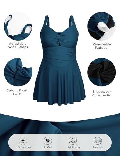 Hanna Nikole Women Plus Size Swimdress One Piece Swimsuit Tummy Control Twist Front Bathing Suit Ruched Skirted Swimwear4