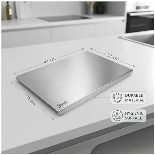 Image of Sensilo Counter Top Stainless Steel Chopping Cutting Board Vegetable,Fruit,Bread & Durable Safe & Heavy Duty, (41 x 31 cm, Counter Top)