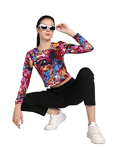 Image of CHKOKKO Women's Polyester Regular Fit Round Neck Full Sleeves Gym Crop Top