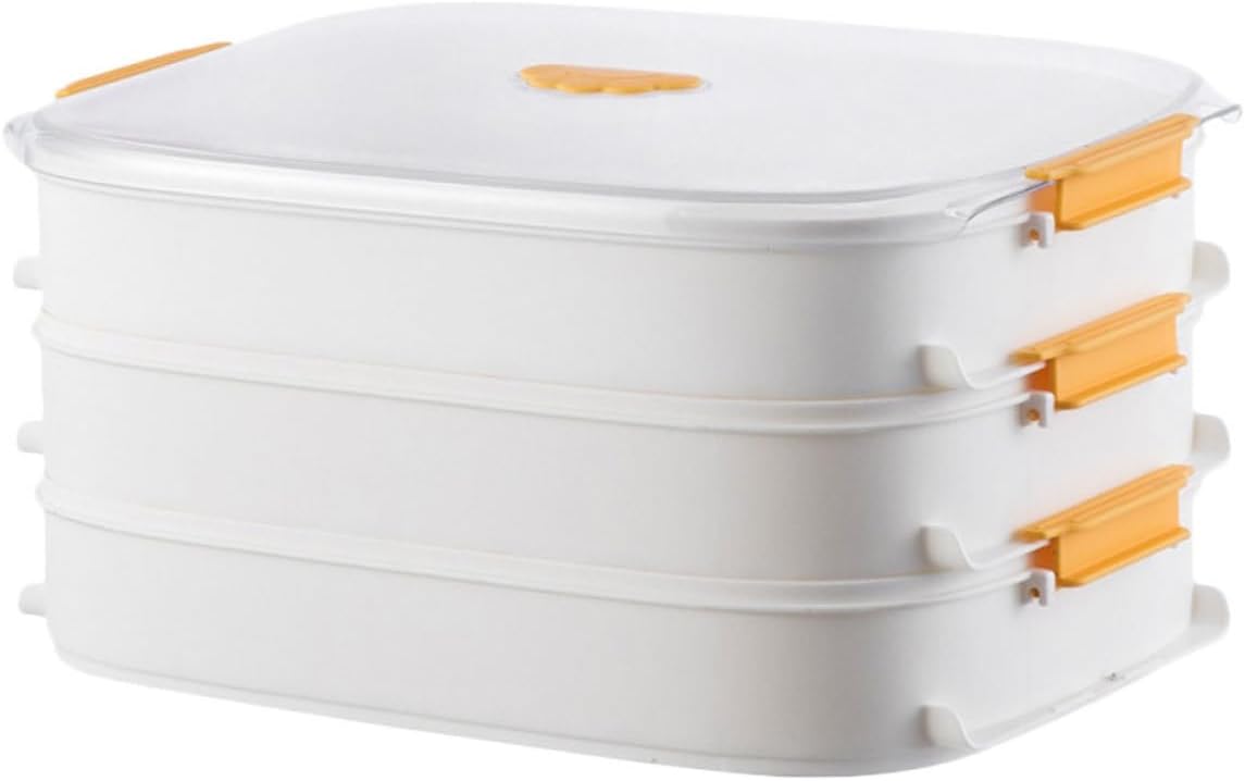 SUPVOX Dumpling Storage Box Yellow 3-tier Freezer Organizer Food Fresh Refrigerator Crisper Kitchen Storage Container for Chilled Dumplings and Bao Buns