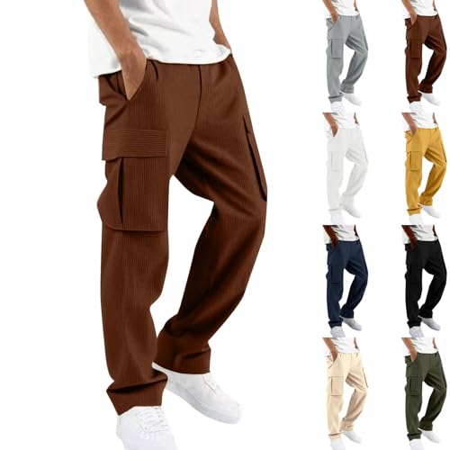 lcyhony Corduroy Pants Men Relaxed fit Comfy Work Cargo Pants with Pockets Elastic Waist Drawstring Casual Athletic Joggers