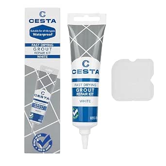 CESTA Tile Grout Repair Kit White - Fast Drying Premixed Grout Filler for Bathroom, Kitchen & Floor - Restore & Renew Tile Joints Line - Squeeze Tube with Applicator - Fills Cracks and Gaps (8.8 oz)