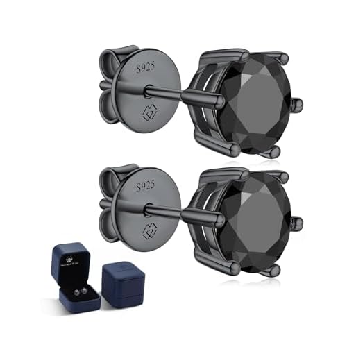 MomentWish Black Moissanite Stud Earrings, Moissanite Earrings for Women Men, D Color VVS1 Simulated Diamond 925 Sterling Silver Solitaire/Halo Studs 2 Carat-(1ct*2)-6.5mm 01 Unisex Design