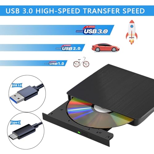 Image of Wefly External USB 3.0 Portable CD DVD + /-RW Drive Burner Slim DVD /CD ROM Rewriter Player Superdrive, High Speed Data Transfer for Laptop Desktop Mac /Book PC, Plug and Play