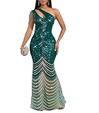 Cololura Women Sequin Elegant Sexy One Shoulder Tassel Oblique Collar Mermaid Bodycon Cocktail Evening Dress