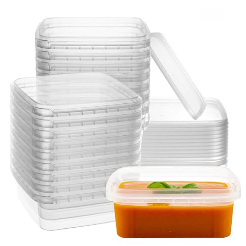 NYHI 40 Pack Square Clear Deli Containers with Lids Disposable BPA Free Square Plastic Food Storage Containers with Lids Airtight for Meal Prep Take Out Kitchen (8 oz)