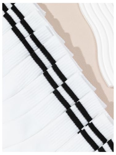 Image of OYOANGLE Women's 9 Pairs Casual Striped Graphic Crew Socks Cute Above Ankle Socks White 40-43