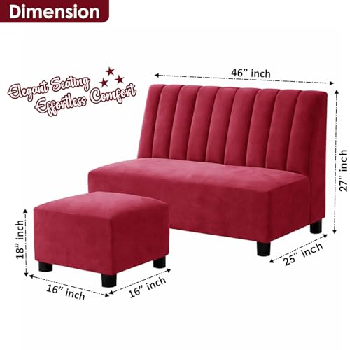 Image of Rosebell Sofa Set with Ottoman Combo 2 Seater Sofa Set with Matching Footrest for Living Room & Bedroom - Red Color
