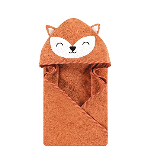 Image of Hudson Baby Unisex Baby Cotton Animal Face Hooded Towel, Orange Fox, One Size
