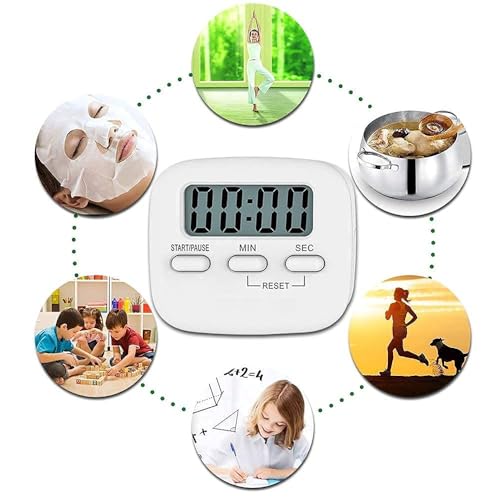 Image of Digital Kitchen Timer and Stopwatch with Large LCD Display, Loud Alarm, Retractable Stand, Green, 1 Piece (White)
