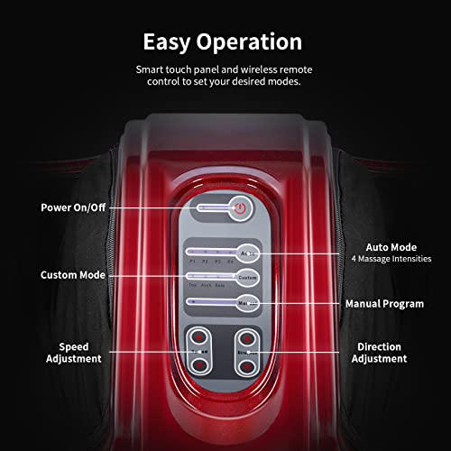Image of Giantex Shiatsu Foot Massager Machine for Feet, Leg Calf Ankle, Nerve Pain Therapy Spa Gift Deep Kneading Rolling Massage, Electric Shiatsu Foot Massager w /Remote, 4 Modes, Red