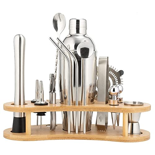 Kit de bartender con soporte, 15 piezas coctelera acero inoxidable miniatura 1