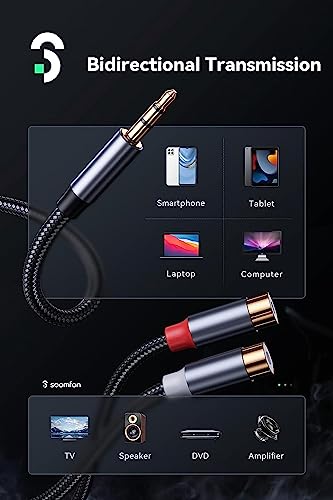 SOOMFON 3.5mm to RCA Audio Cable 1M, Red and White to Headphone Adapter, Gold-Plated Plugs - Image 3
