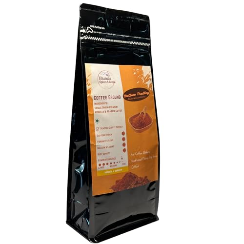 Image of Bluhills Mellow Medley - Blend of Pure Arabica & Robusta Coffee, 250g, Wayanad Robusta & Arabica blend, freshly roasted and ground for a perfect filter coffee, stove top, or drip brew