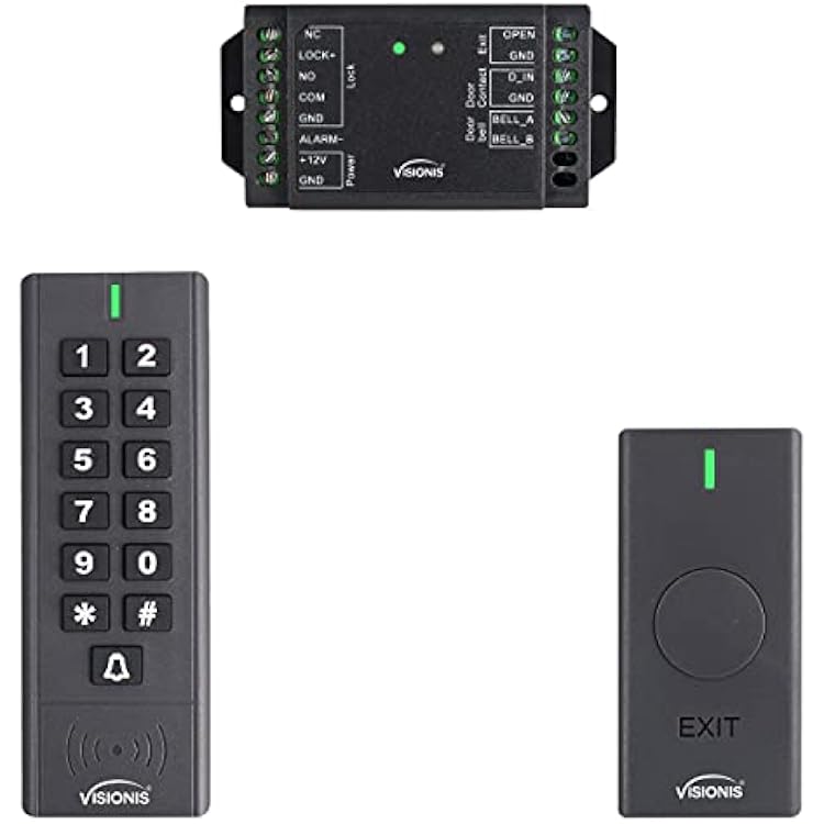 Visionis VIS-3200 Outdoor IP65 Black Access Control Kit with Wireless RFID Keypad, Exit Button, Receiver, 433 MHz 165 Ft Range with 500 Users Standalone Battery Operated