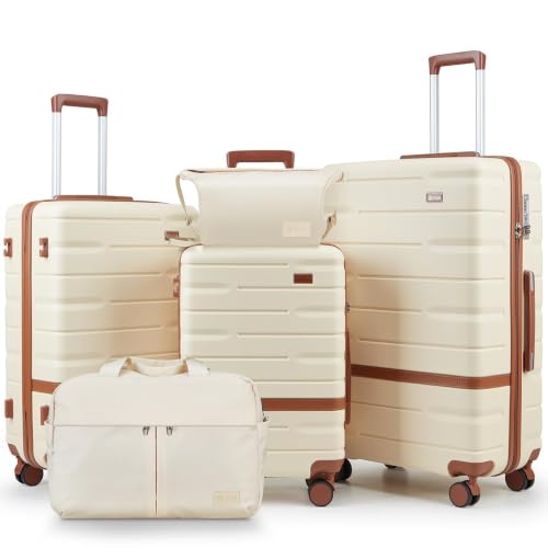 Image of NEISIA Luggage Sets with TSA Lock Hardside PC+ABS Carry On expandable Suitcase with Spinner Wheels Lightweight Rolling Travel Luggage Sets with YKK (Bige(N), 5 piece sets(20 /24 /28 /DB /TB)