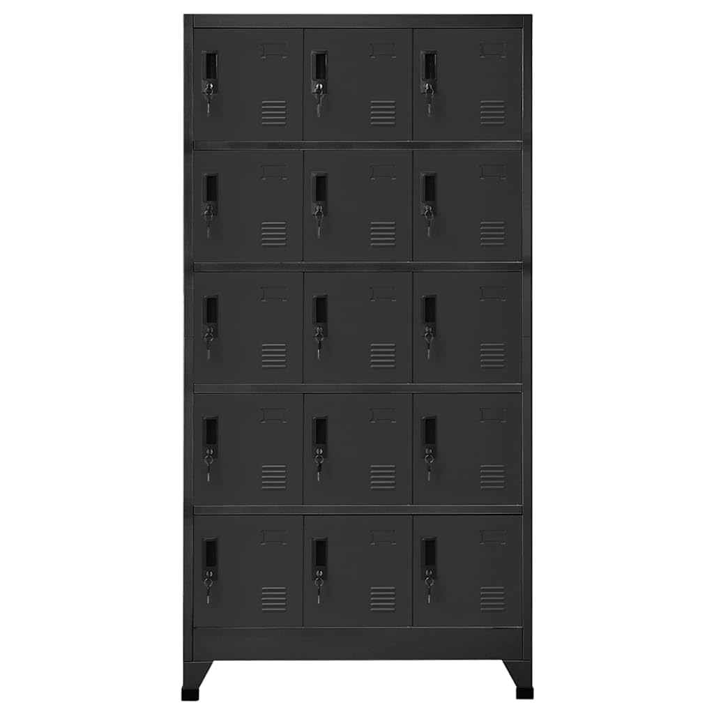 Armadietto con Serratura Antracite 90x40x180 cm in Acciaio, 15 Ante con Serratura e 2 Chiavi per Porta, Armadio Sicurezza per Ufficio, Design Moderno con Prese Aria