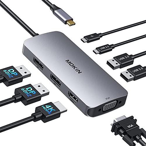Docking Station Dual DisplayPort, 8 in 1 USB C Hub Laptop Docking Station Dual Monitor Adapter with 2 DP, HDMI, VGA, USB C 2.0, 2 USB A 2.0, PD Charging Port for Dell/HP/Lenovo
