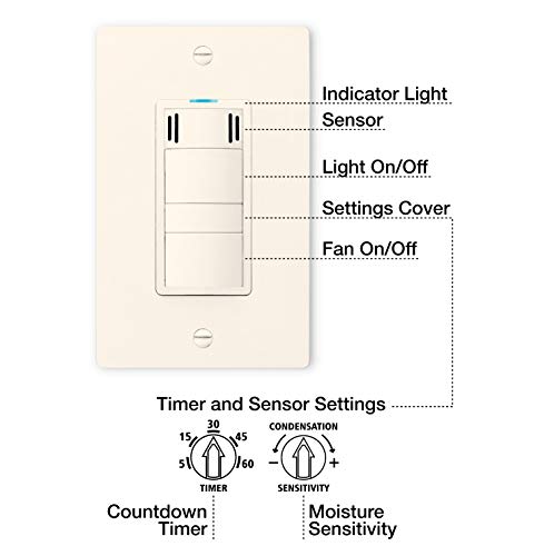 DewStop FS-325-A1 Adjustable Bathroom Fan Control and Light Switch, Almond