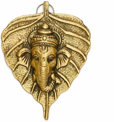 RAY+ DECOR Metal Wall Hanging Leaf Pan Patta Ganesh Decorative Showpiece (Metal, Gold)