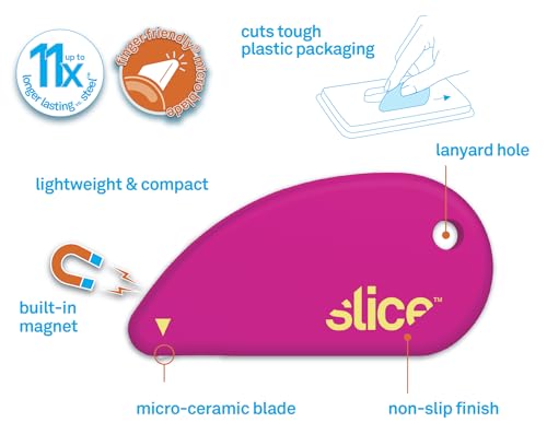Image of Slice Micro Safety Cutter | Safe Ceramic Box Cutter Lasting 11x Longer than Metal | Keychain Box Opener | 2 Pack | Fuchsia