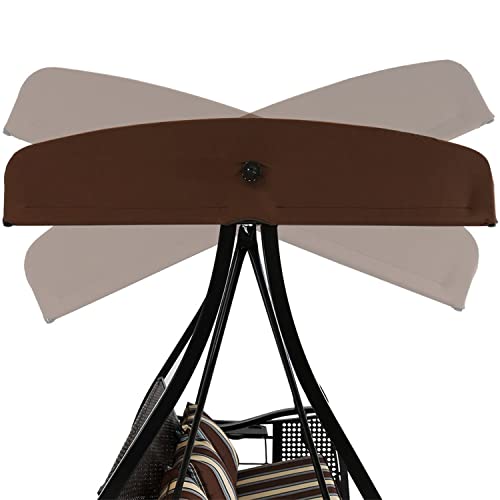 Sunnydaze 3-Seat Deluxe Outdoor Patio Swing With Heavy Duty Steel Frame And Canopy, Brown Stripe Cushions, 600-Pound Weight Capacity #TOP4