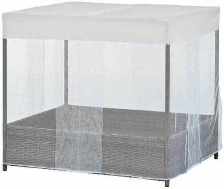 Outdoor Dog Bed with Canopy, Elevated Rattan Dog House for Small Medium Dogs, Wicker Dog Bed with Shade, Dog Cabana with Curtain, Indoor Outdoor Dog Furniture for Patio Deck Yard Pool, Dark Grey