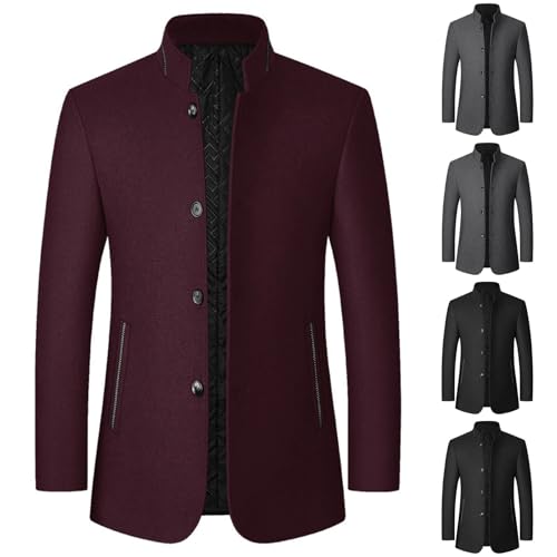 Cambkatl Men's Stand Collar Single Breasted Blazers Slim Fit Woolen Suit Jackets Casual Sports Coat with Pockets2